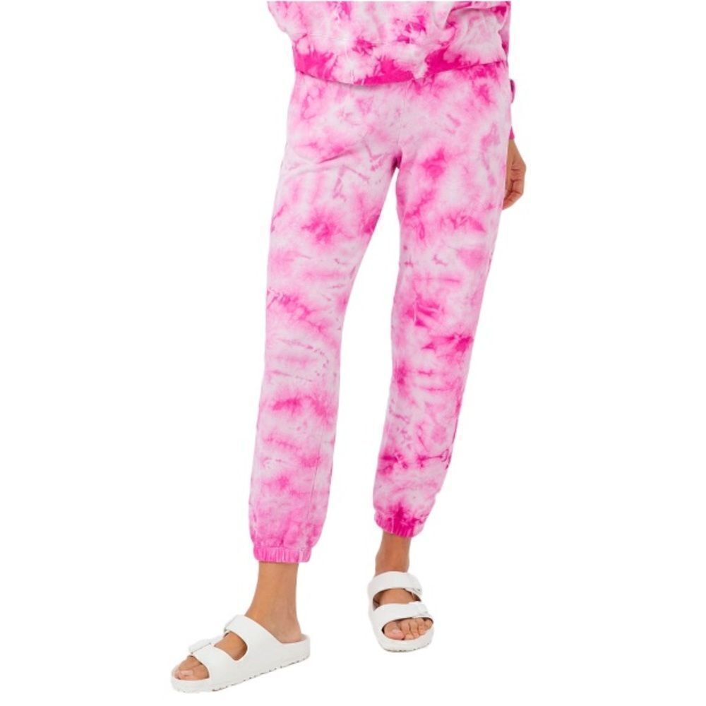 Monrow Track Pants Pink Crystal Tie Dye Boyfriend Sweat Jogger Pants New Size XS